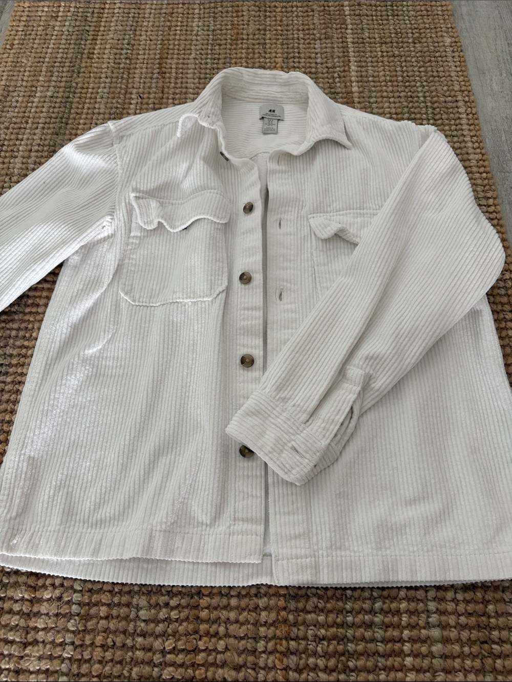 H&M Men's Cream Corduroy Button-Up Overshirt